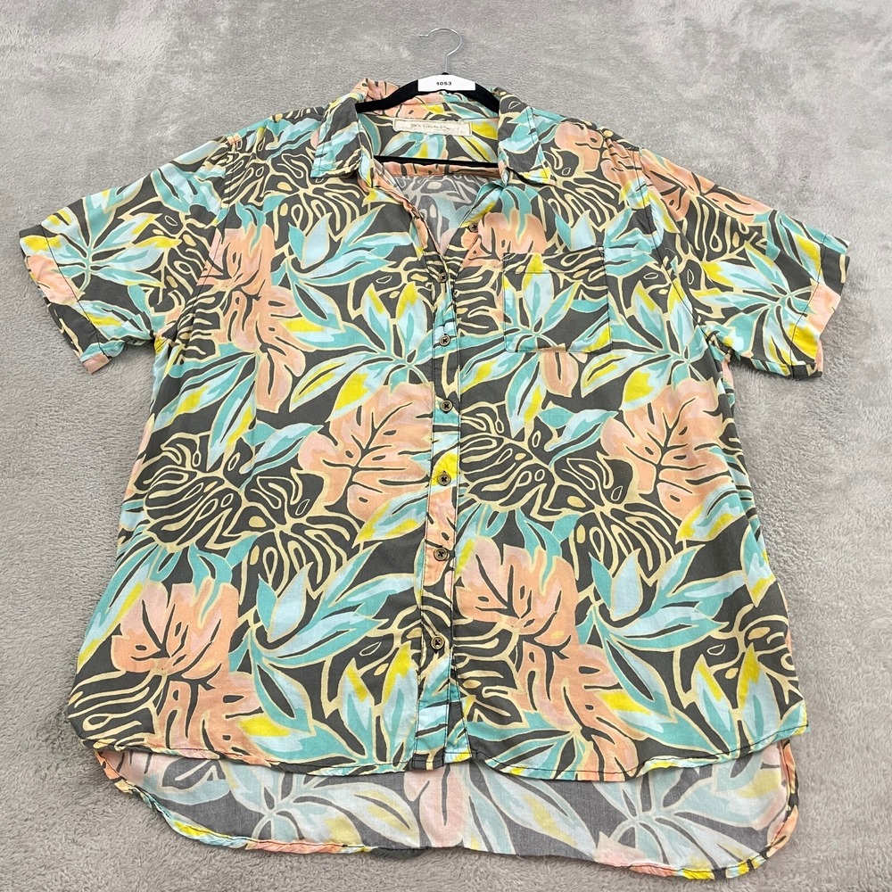 Jen's Pirate Booty Aloha Kula Button Up Shirt Women M/L Multicolor Floral Resort